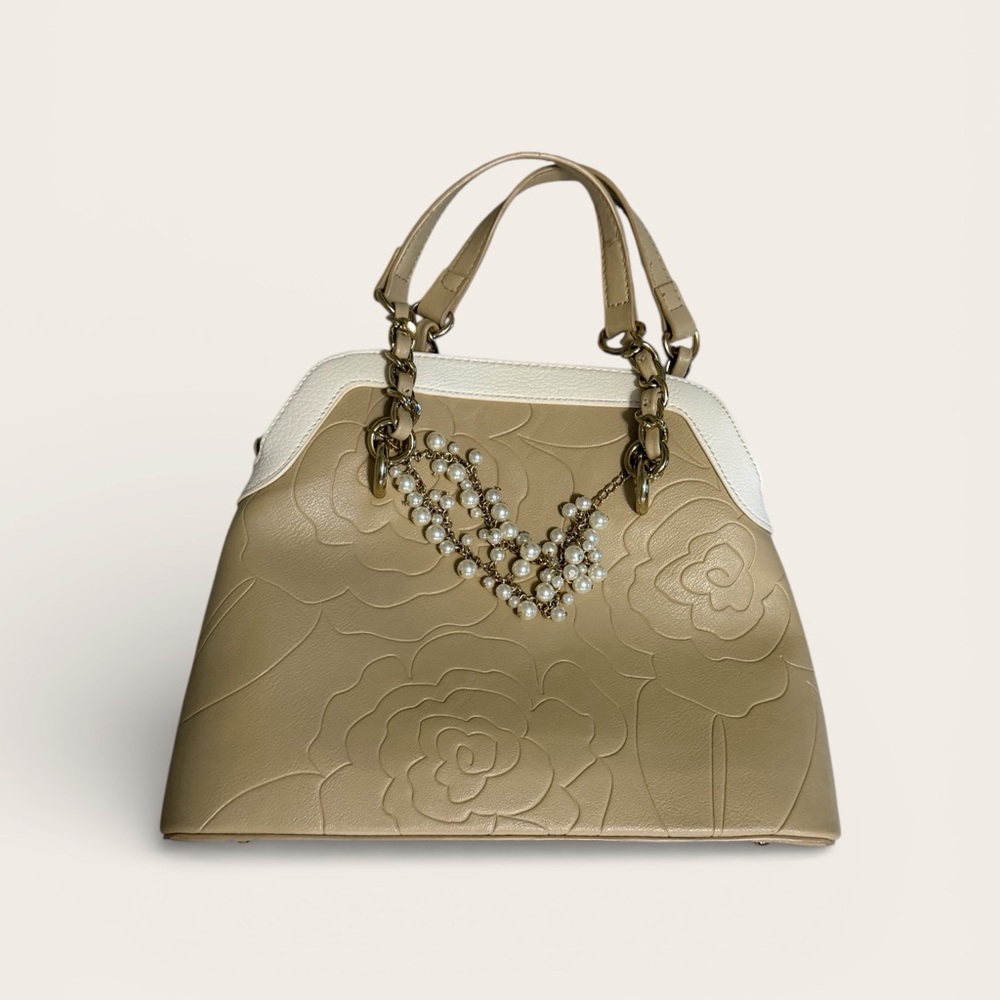 Charming Charlie Beige Floral Embossed Satchel